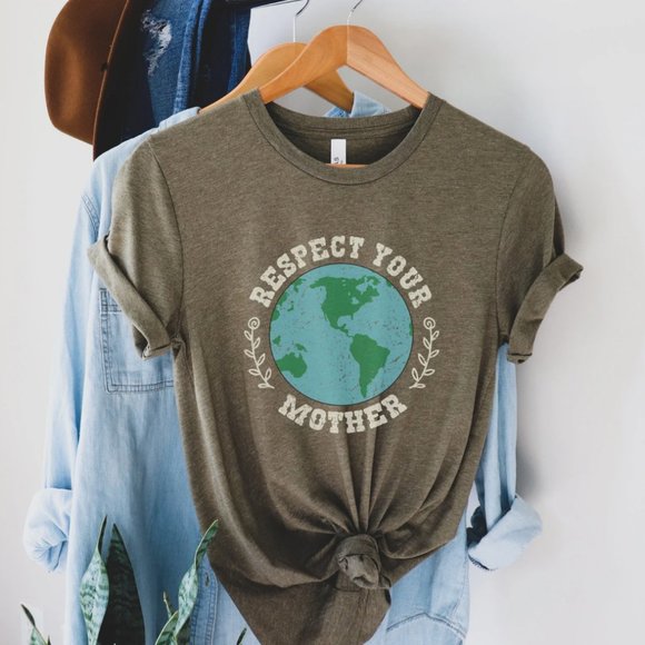 Respect Your Mother T-shirt Olive Green Mother Nature Size Medium - Picture 1 of 4